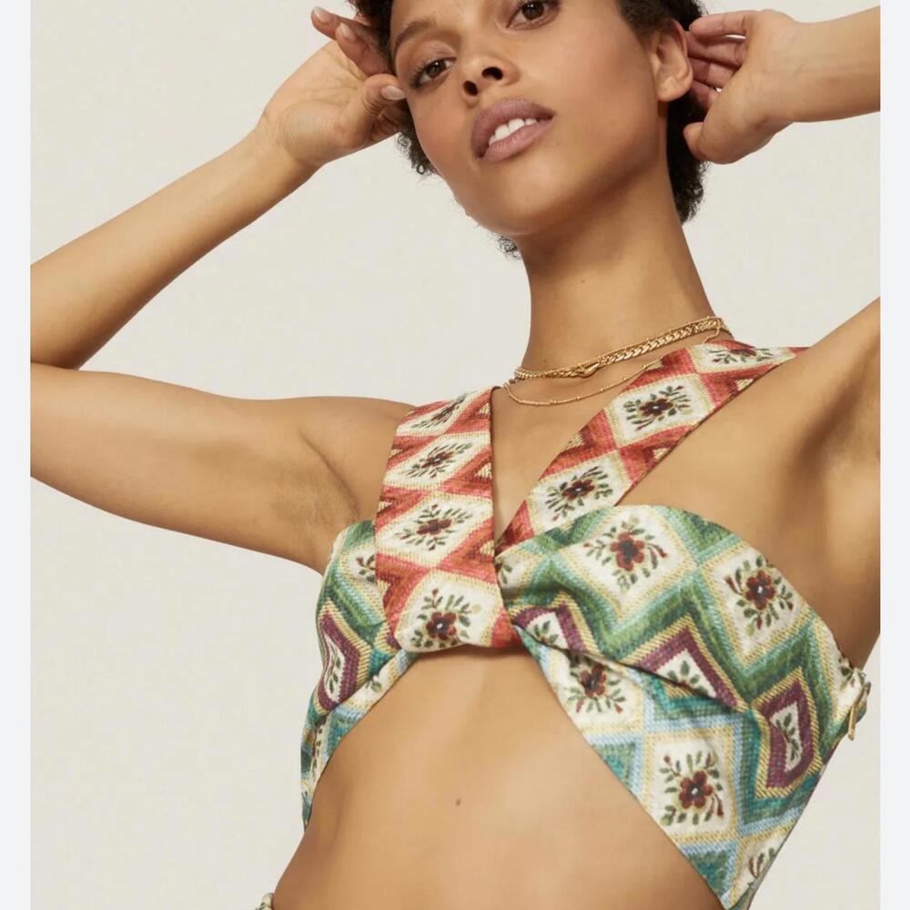 Autumn Adeigbo Multicolor Geometric Twist Crop Top